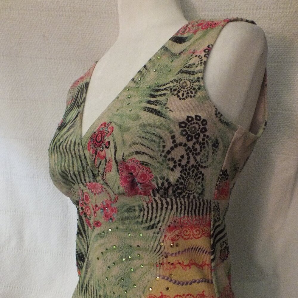 Vintage Top Floral Multicolor Sleeveless Blouse by Veronique Young Sz M/L